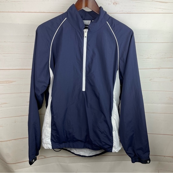 Footjoy | Navy Blue White 1/4 Zip Windbreaker Golf Jacket - Picture 2 of 10